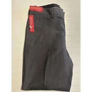 Merona Mens Flat Front Pants Classic Relaxed Fit Charcoal Pinstripe 36X32 NWT